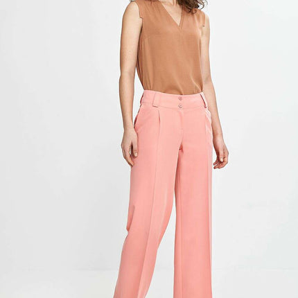 Pink Wide Leg Women Trousers Regular Fit Creased Chic - Très Elite