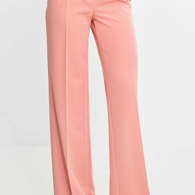 Pink Wide Leg Women Trousers Regular Fit Creased Chic