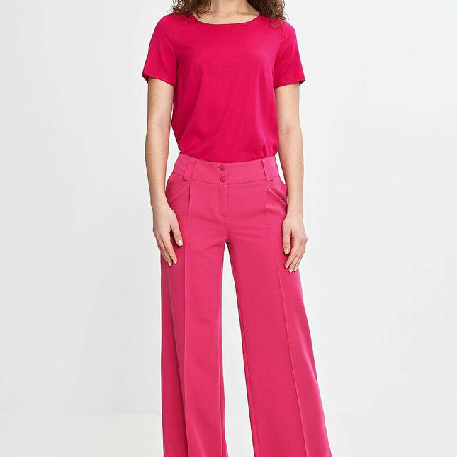 Pink Womens Trousers 211814 Wide Leg with Creases Detail