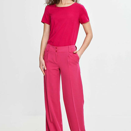 Pink Womens Trousers 211814 Wide Leg with Creases Detail - Très Elite
