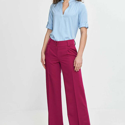 Pink Womens Trousers 211814 Wide Leg with Creases Detail - Très Elite