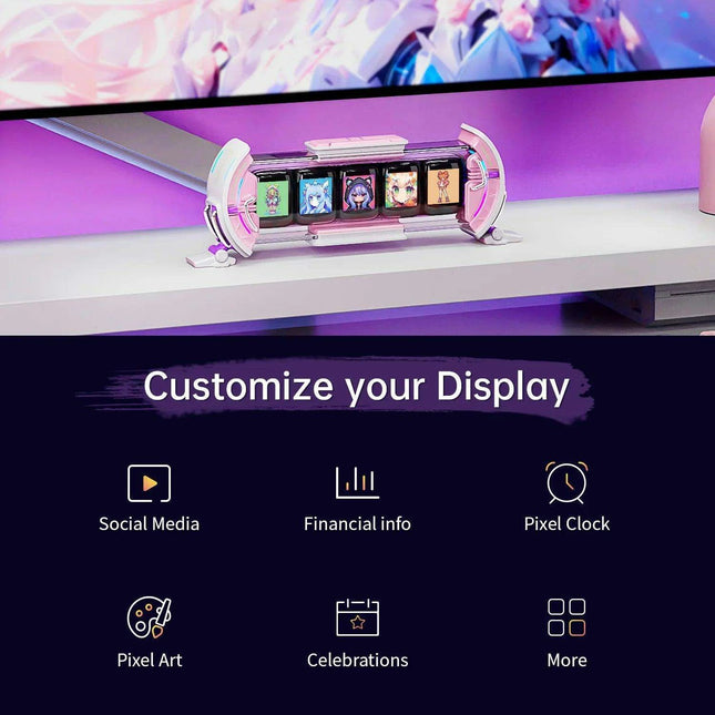 Pixel Paradise Divoom Times Gate Digital Clock for Gamers | Creative Display & Social Media Hub (Pink)