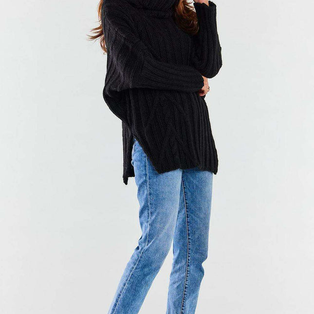 Plaid-Detail Warm Turtleneck Sweater