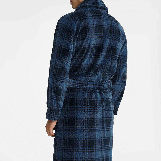 Plaid Hooded Men's Bathrobe with Elegant Embroidery - Ultimate Comfort Wear