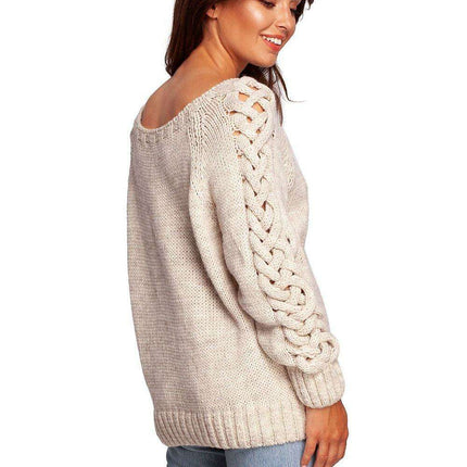 Plaid Shoulder Sweater with Knit Design - Très Elite