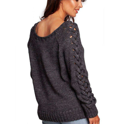 Plaid Shoulder Sweater with Knit Design - Très Elite