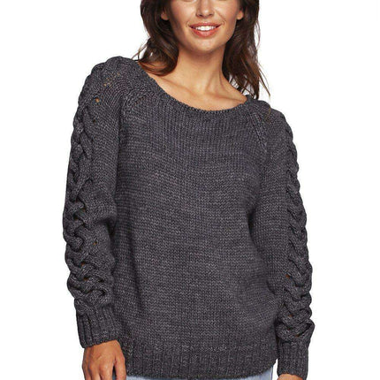 Plaid Shoulder Sweater with Knit Design - Très Elite