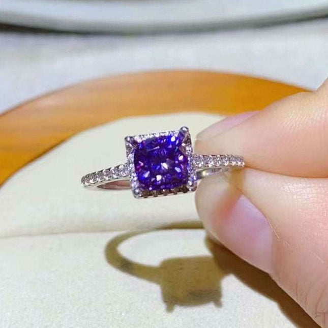 Platinum Square Ring Set with Lab-Diamond and Zircon Accents - Embrace Modern Elegance