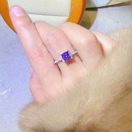 Platinum Square Ring Set with Lab-Diamond and Zircon Accents - Embrace Modern Elegance