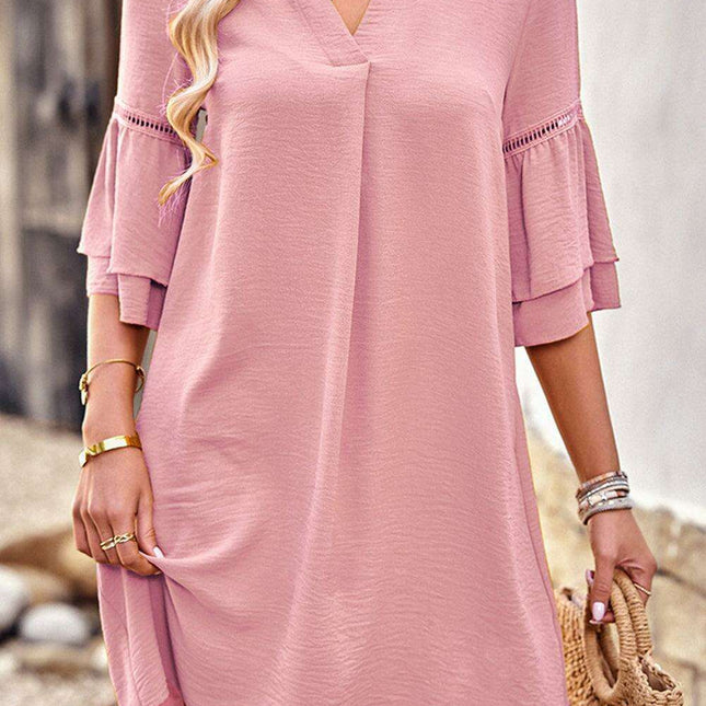 Playful Pink Ruffled Sleeve Tunic Dress - Effortlessly Comfy & Stylish