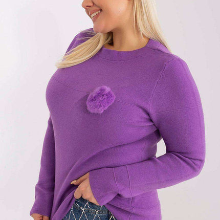 Playful Pom-Pom Plus Size Viscose Sweater for Effortless Elegance - Très Elite