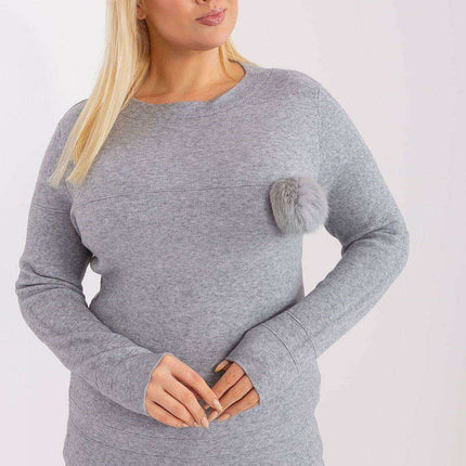 Playful Pom-Pom Plus Size Viscose Sweater for Effortless Elegance