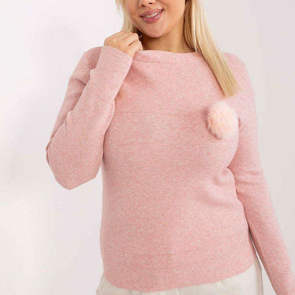 Playful Pom-Pom Plus Size Viscose Sweater for Effortless Elegance