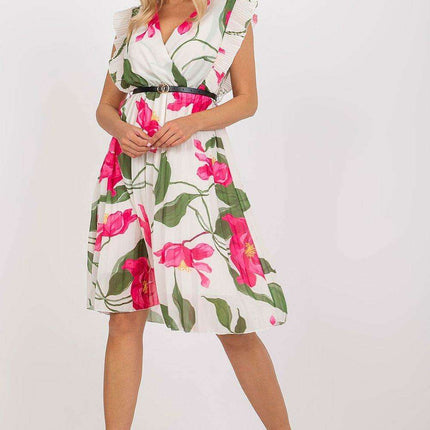 Pleated Summer Dress Sweetheart Neckline And Ruffle Sleeves - Très Elite
