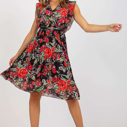 Pleated Summer Dress Sweetheart Neckline And Ruffle Sleeves - Très Elite