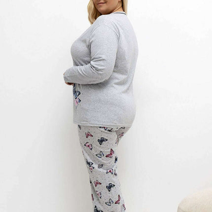 Plus Size Cotton Pajama Set – Butterfly Print Buttoned Top & Pants - Très Elite