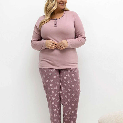 Plus Size Cotton Pajama Set – Button-Front Floral & Butterfly Print - Très Elite