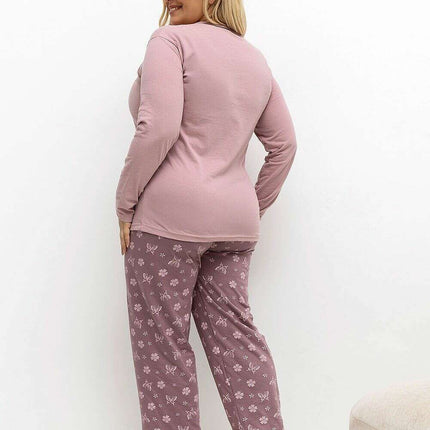 Plus Size Cotton Pajama Set – Button-Front Floral & Butterfly Print - Très Elite