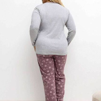 Plus Size Cotton Pajama Set – Button-Front Floral & Butterfly Print - Très Elite