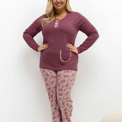 Plus Size Cotton Pajama Set – Floral Print Two-Piece with Pocket - Très Elite