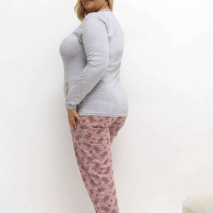 Plus Size Cotton Pajama Set – Floral Print Two-Piece with Pocket - Très Elite