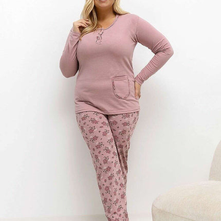 Plus Size Cotton Pajama Set – Floral Print Two-Piece with Pocket - Très Elite