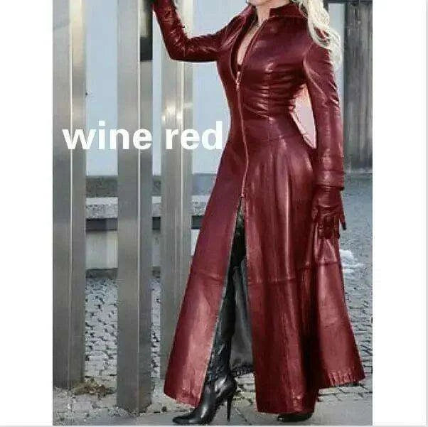 Plus Size Edgy Cyberpunk Women's Leather Biker Jacket - Stylish Long Lapel Coat in Solid Hues