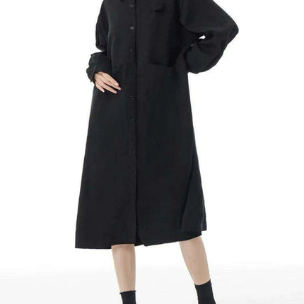 Plus Size Women's Green Midi Shirt Dress with Pockets - Très Elite