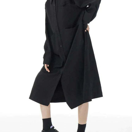 Plus Size Women's Green Midi Shirt Dress with Pockets - Très Elite