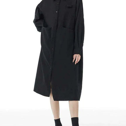 Plus Size Women's Green Midi Shirt Dress with Pockets