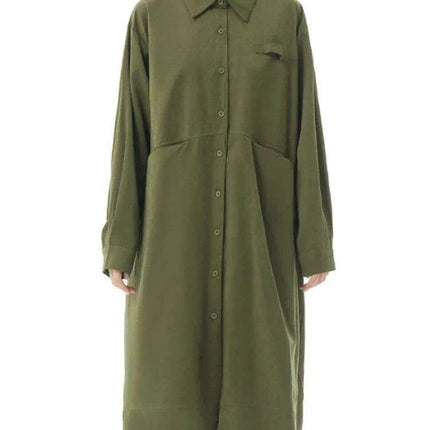 Plus Size Women's Green Midi Shirt Dress with Pockets