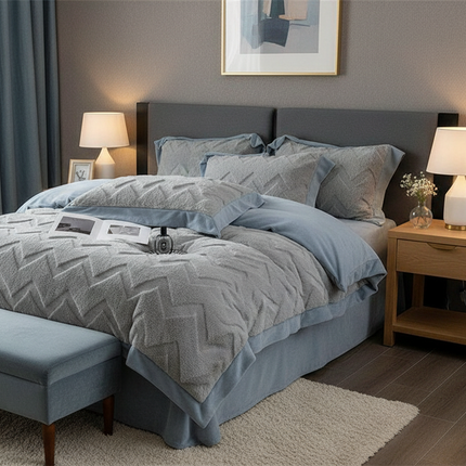 Cozy Coral Velvet Faux Fur Duvet Cover Set - Ultra Plush Shaggy Bedding for Winter Warmth