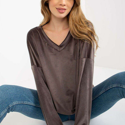 Plush V-Neck Velour Pullover - Très Elite