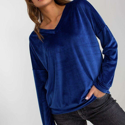 Plush V-Neck Velour Pullover - Très Elite