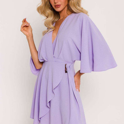 Polish-Inspired Mini Crepe Dress with Distinctive Bat Sleeves - Made in Europe