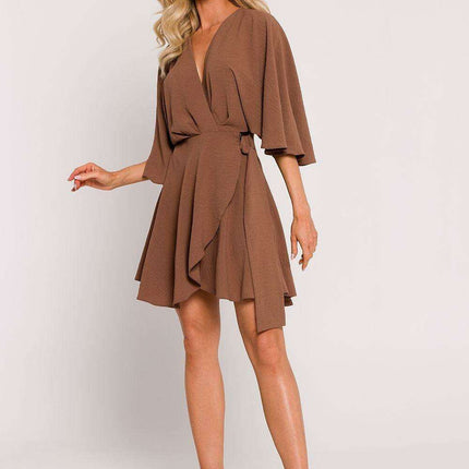 Polish-Inspired Mini Crepe Dress with Distinctive Bat Sleeves - Made in Europe - Très Elite