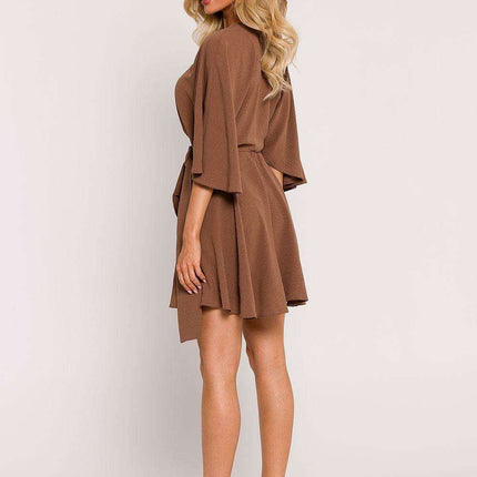 Polish-Inspired Mini Crepe Dress with Distinctive Bat Sleeves - Made in Europe - Très Elite