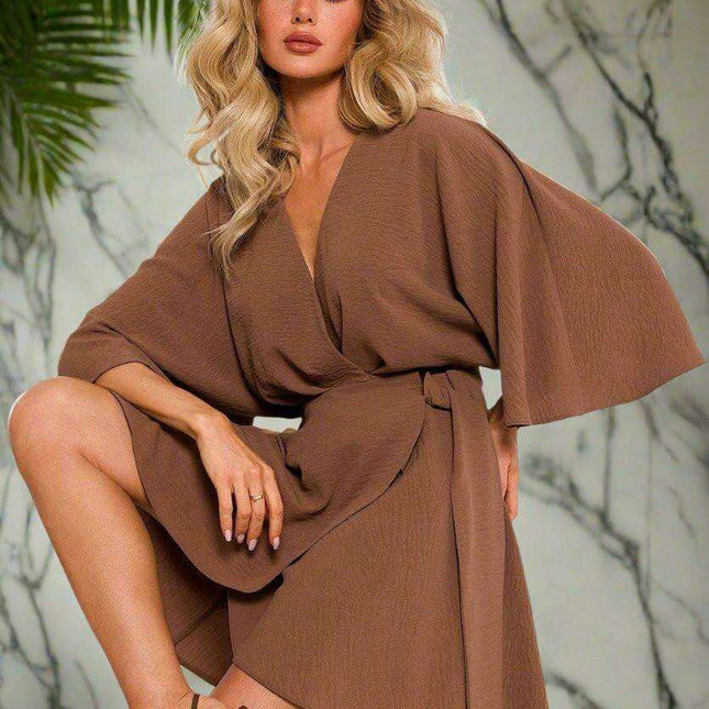 Polish-Inspired Mini Crepe Dress with Distinctive Bat Sleeves - Made in Europe