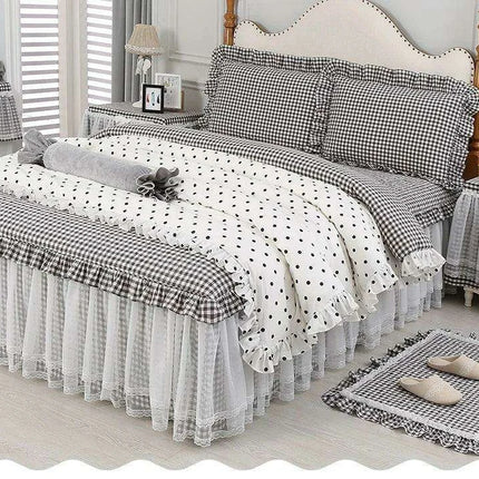 Polka Dot Cotton Luxurious 4-Piece Set with Ruffled Duvet Cover and Coordinated Bed Skirt- Très Elite- Très Elite