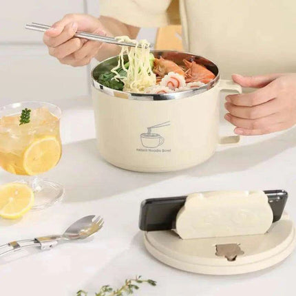 Portable 1300ml Insulated Stainless Steel Noodle Bowl Set with Lid, Chopsticks & Spoon – Ideal for Home, School, and Outdoor Dining - Très Elite
