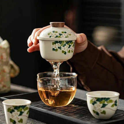 Portable Elegance: Travel-Friendly Chinese Kung Fu Tea Set with Glass Teapot and Cups - Très Elite
