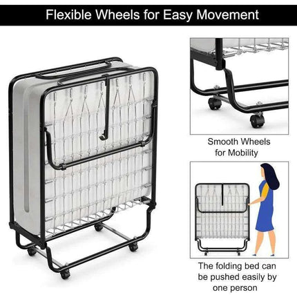 Portable Folding Guest Bed with Memory Foam Mattress and Durable Steel Frame on Wheels - Très Elite