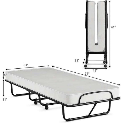 Portable Folding Guest Bed with Memory Foam Mattress and Durable Steel Frame on Wheels - Très Elite