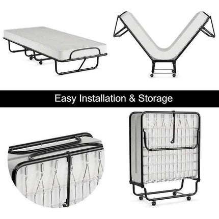 Portable Folding Guest Bed with Memory Foam Mattress and Durable Steel Frame on Wheels - Très Elite