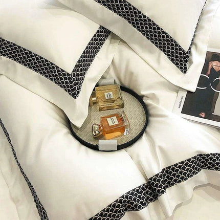 Premium 1000TC Egyptian Cotton White 4-Piece Embroidered Luxury Bedding Set with Duvet Cover, Pillowcases, and Bed Sheet - Très Elite