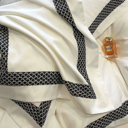 Premium 1000TC Egyptian Cotton White 4-Piece Embroidered Luxury Bedding Set with Duvet Cover, Pillowcases, and Bed Sheet - Très Elite