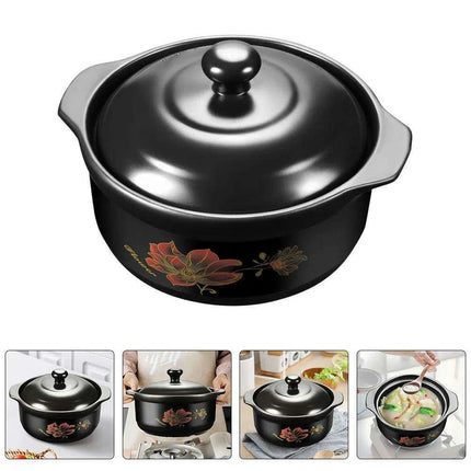 Premium Black Ceramic Clay Casserole Pot with Non-Stick Coating - Perfect for Cooking Chicken, Soup, Rice and More - Très Elite