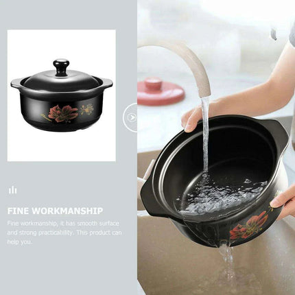 Premium Black Ceramic Clay Casserole Pot with Non-Stick Coating - Perfect for Cooking Chicken, Soup, Rice and More - Très Elite
