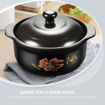 Premium Black Ceramic Clay Casserole Pot with Non-Stick Coating - Perfect for Cooking Chicken, Soup, Rice and More - Très Elite