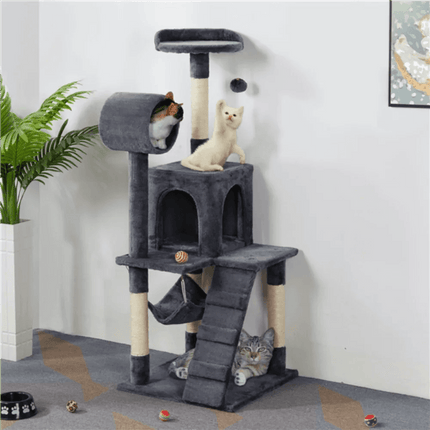 Premium Charcoal Grey Cat Tower Playground with Interactive Features - Ultimate Feline Retreat - Très Elite